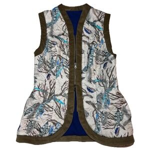 $650 NWT Designer Ala Von Auersperg Silk Vest Multi-Color‎ Feather Quilted XS